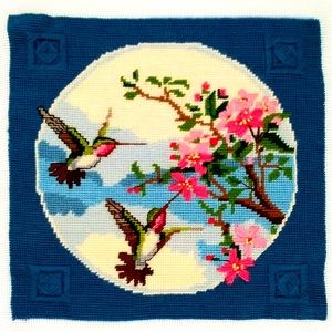 Needlepoint Crewel Embroidery Hummingbird Art